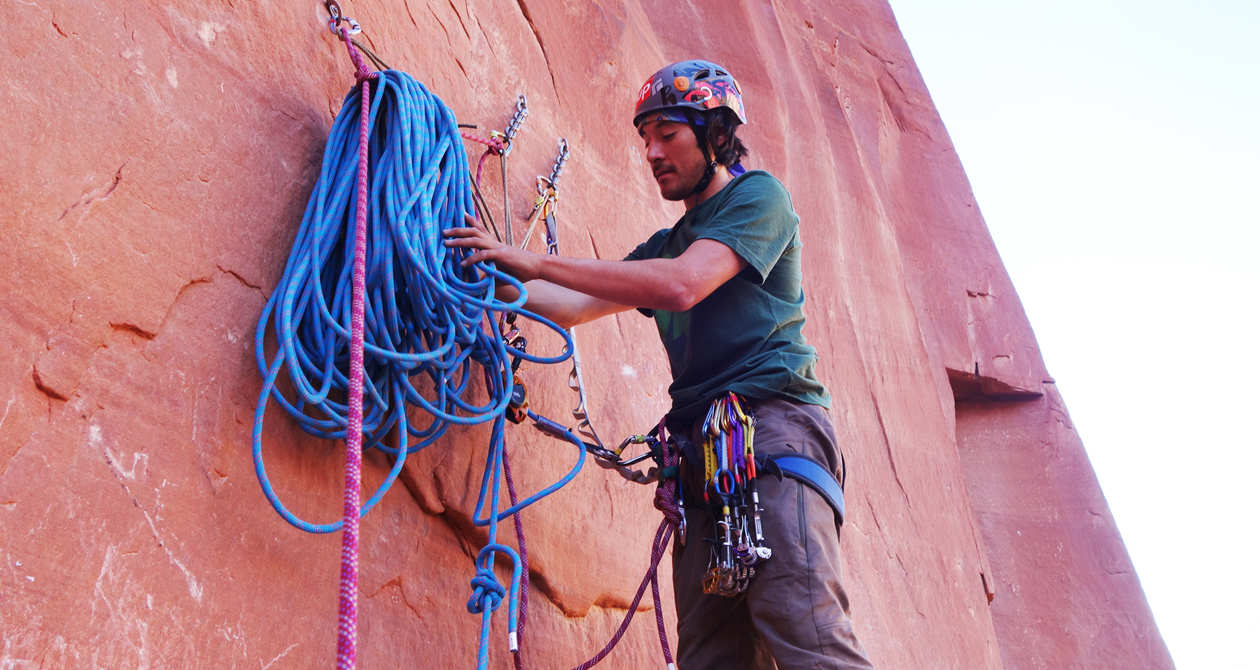 Zion is for Adventurers | Photo Gallery | 1 - Rock climber with ropes at Moonlight Buttress in Zion National Park