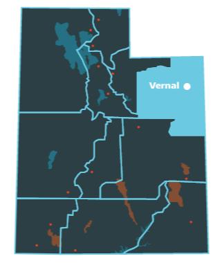 Utah's Under the Notch Region Map - Vernal is the major city 