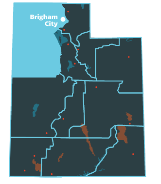 Utah's Lake Bonneville Region Map - Brigham City is the major city 