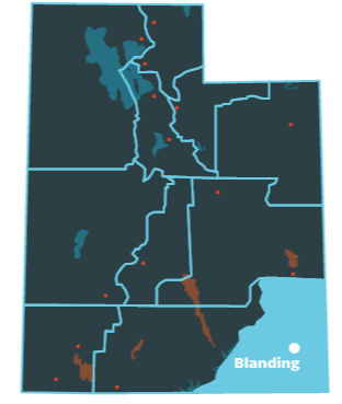 Monument Corner Region Map with Blanding as the Main City 