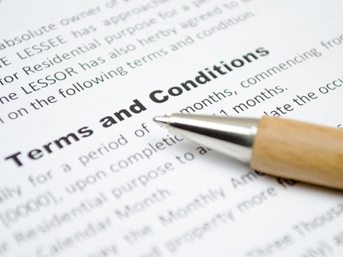 Terms and conditions on a generic piece of paper. 