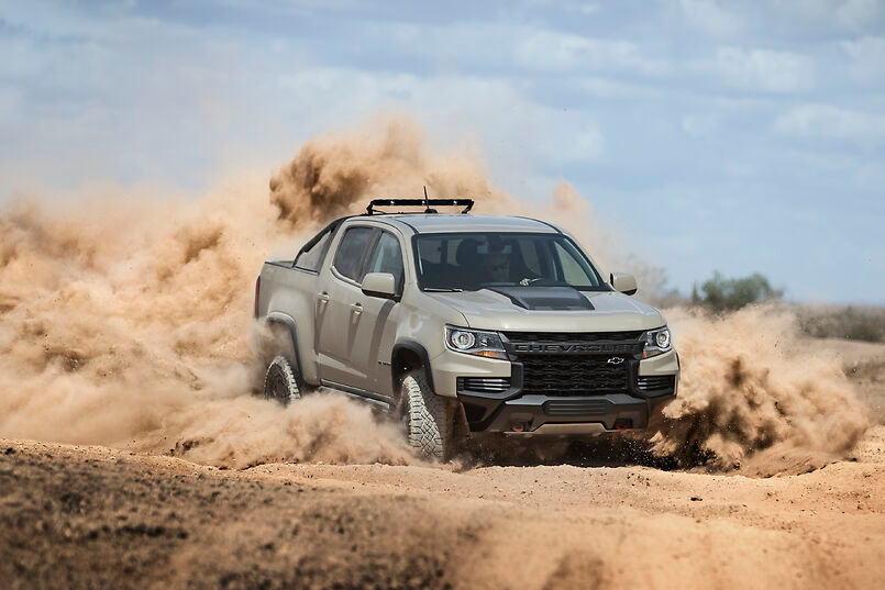 a 2022 Chevrolet Colorado ZR2 driving down a road