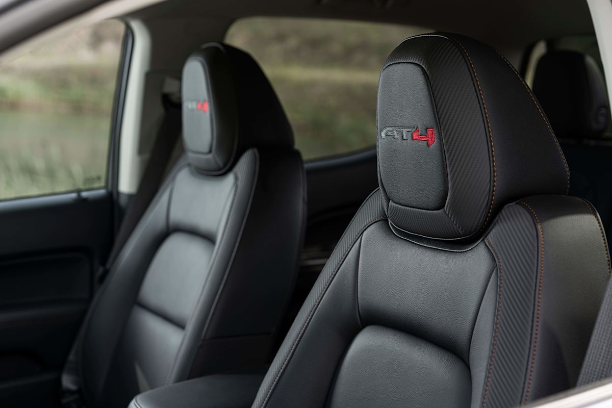 The leather front seat of a 2022 GMC Canyon AT4.