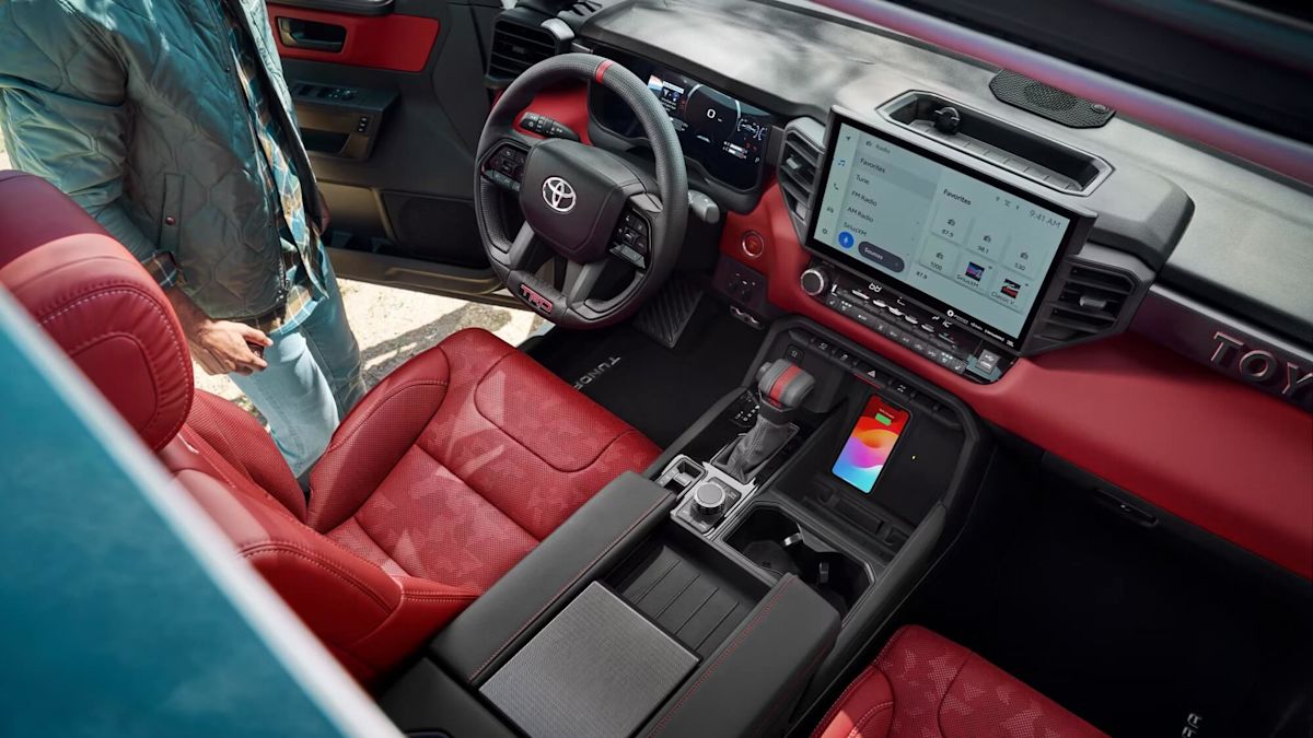 An overhead view of red seats inside the 2024 Toyota Tundra TRD Pro.