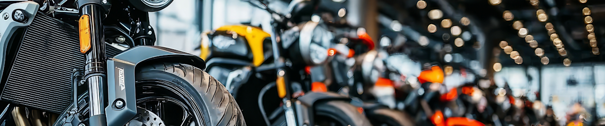 A line of motorcycles. 