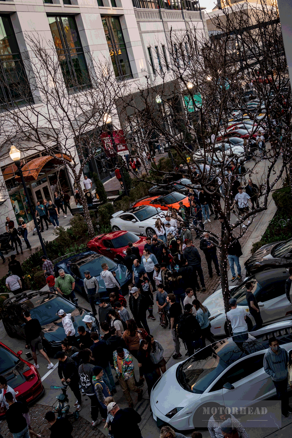 Hundreds of supercars line the streets of The Gateway in Salt Lake City, Utah.