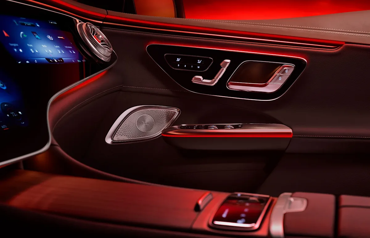 The 2024-AMG-EQE-SUV door features heat coolers and warmers near the door handle.