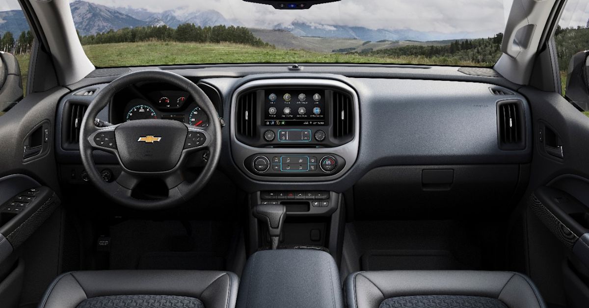 the wheel and dashboard of a 2021 Chevrolet Colorado