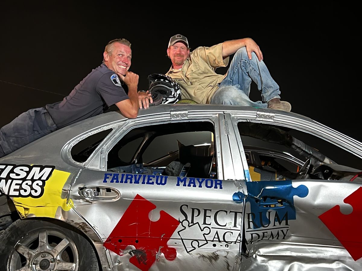 Police Chief Steve Gray(left) and Mayor Brad Welch (right) at the Fairview Demolition Derby