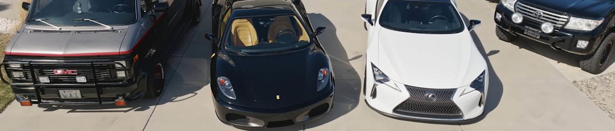 Johnny Lange cover photo of A-Team van, 2006 Ferrari F430, & Lexus LC500