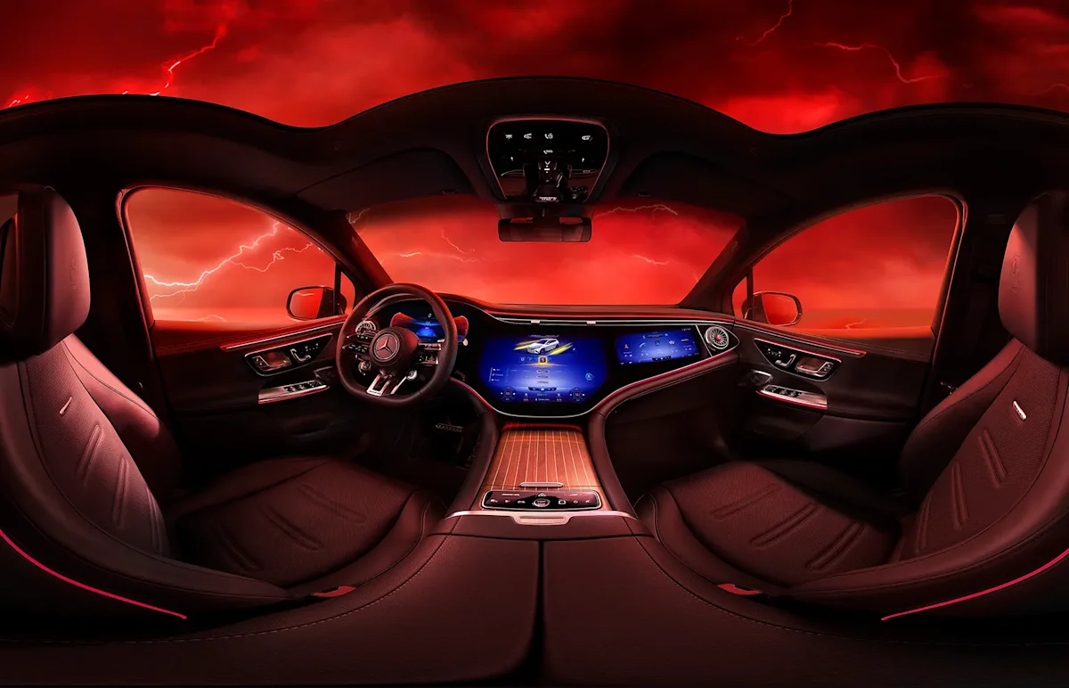 The Mercedes-AMG EQE SUV has an MBUX Hyperscreen that stretches all the way across the front dash.