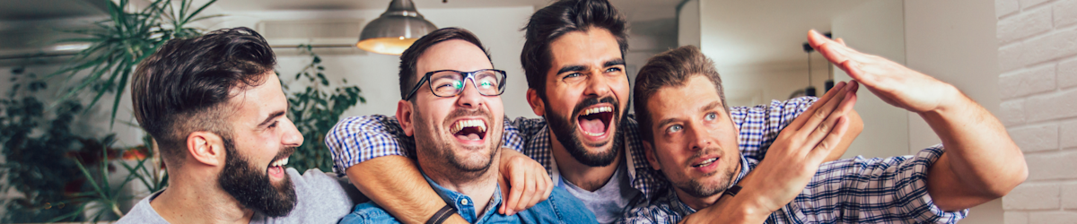 Group of friends watching March Madness